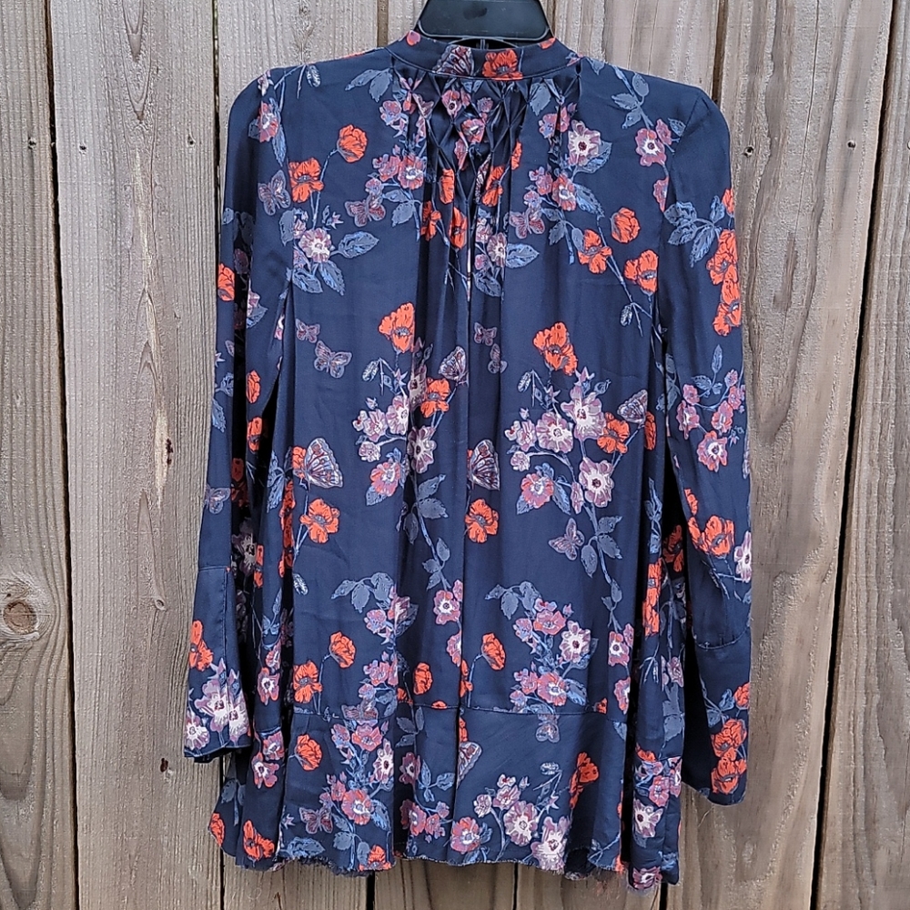 Free people Navy floral Long Sleeve Blouse - Picture 4 of 4